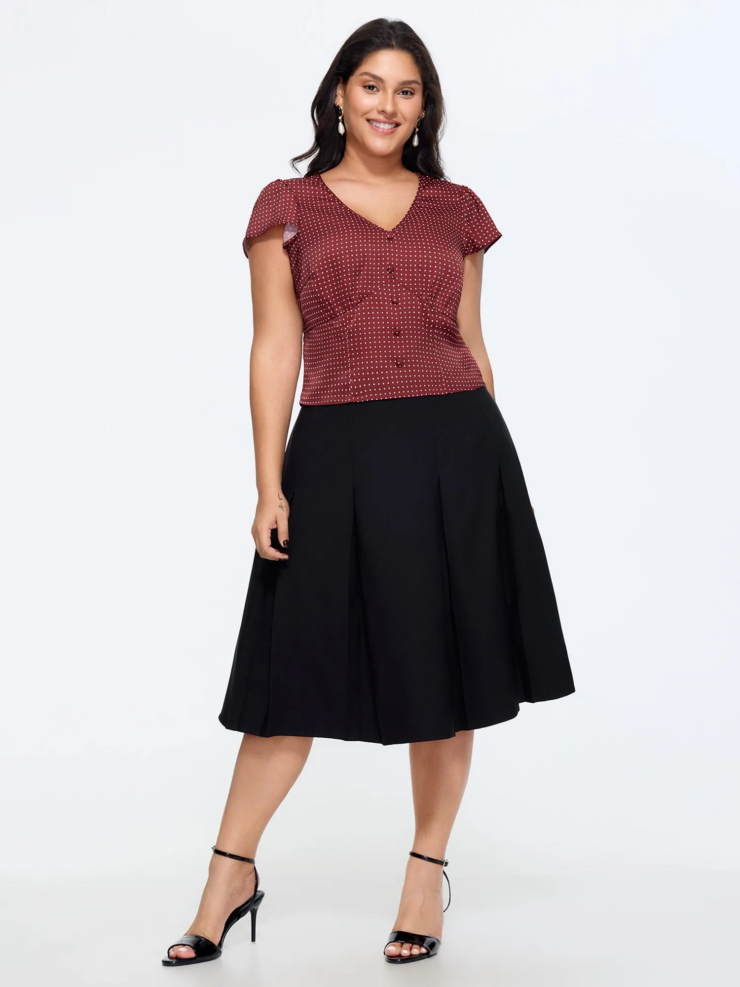 Satin Polka Dot Print Shirred Cropped Blouse sold by Bloomchic product image thumbnail 3