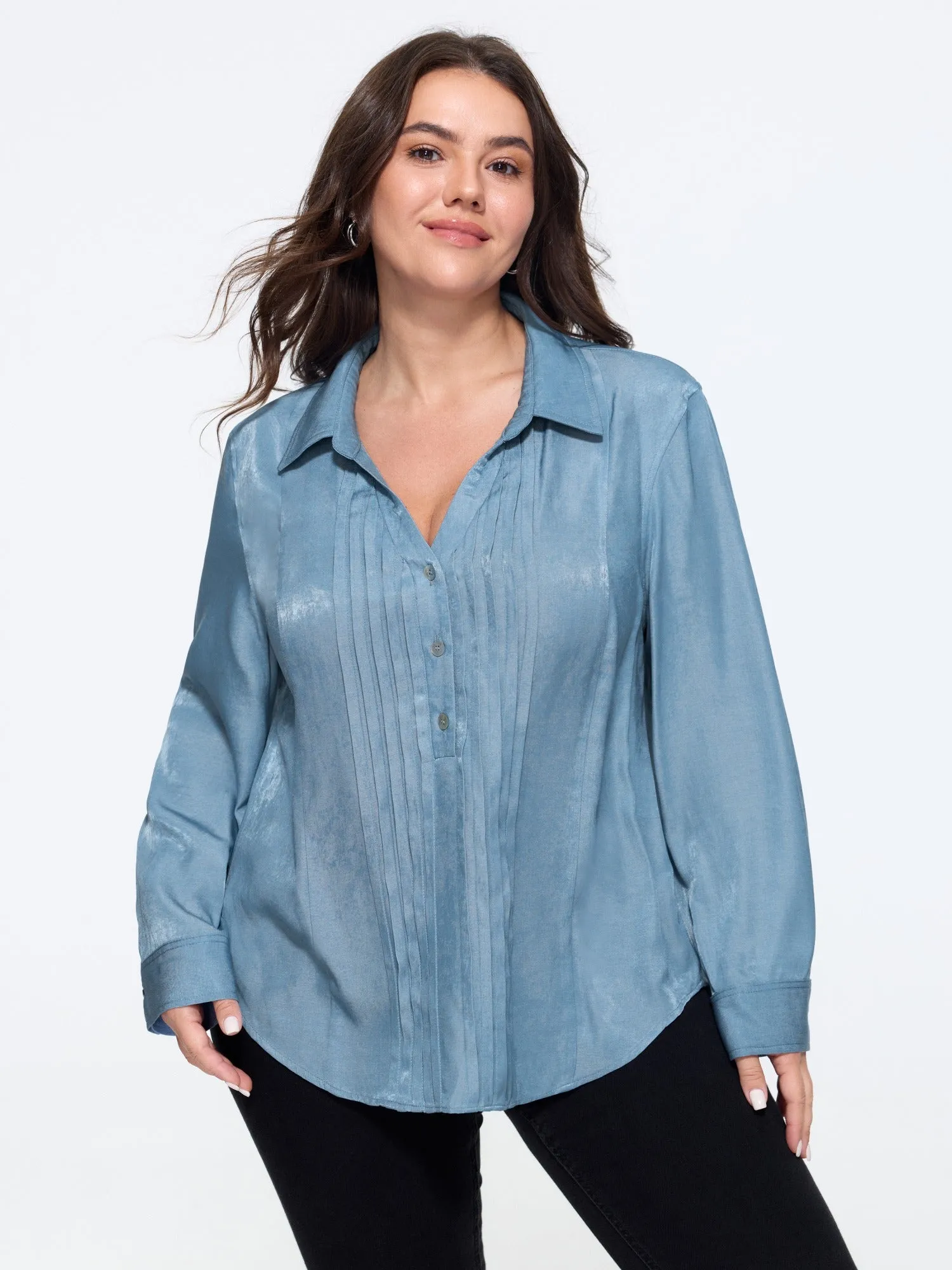 Satin Button Front Pleated Blouse sold by Bloomchic product image thumbnail 5
