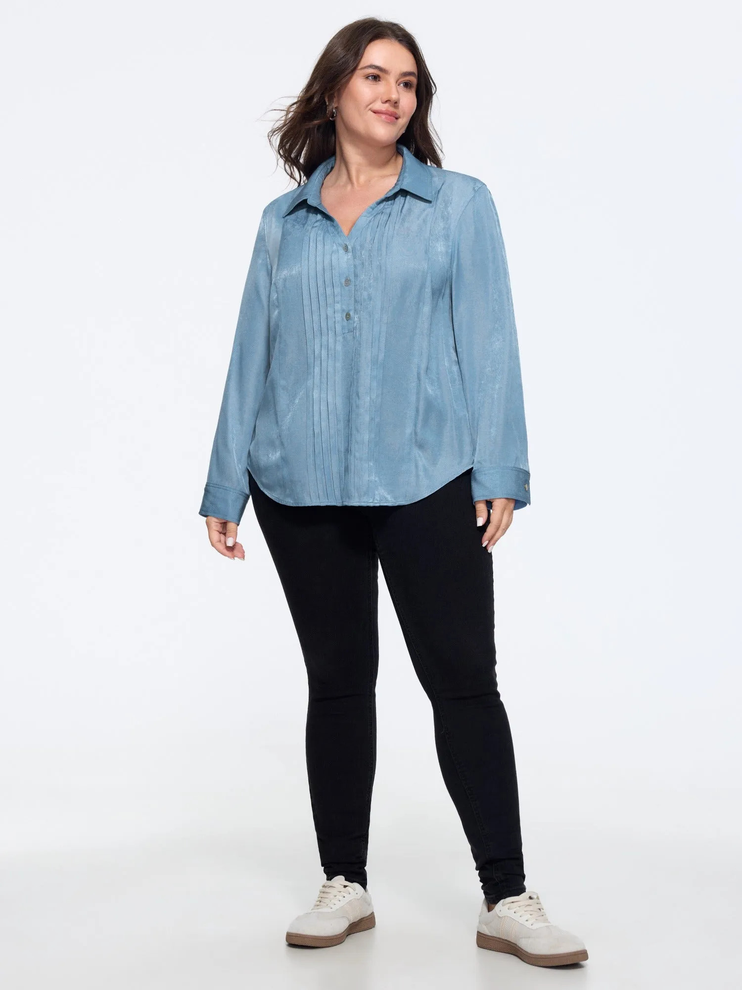 Satin Button Front Pleated Blouse sold by Bloomchic product image thumbnail 4