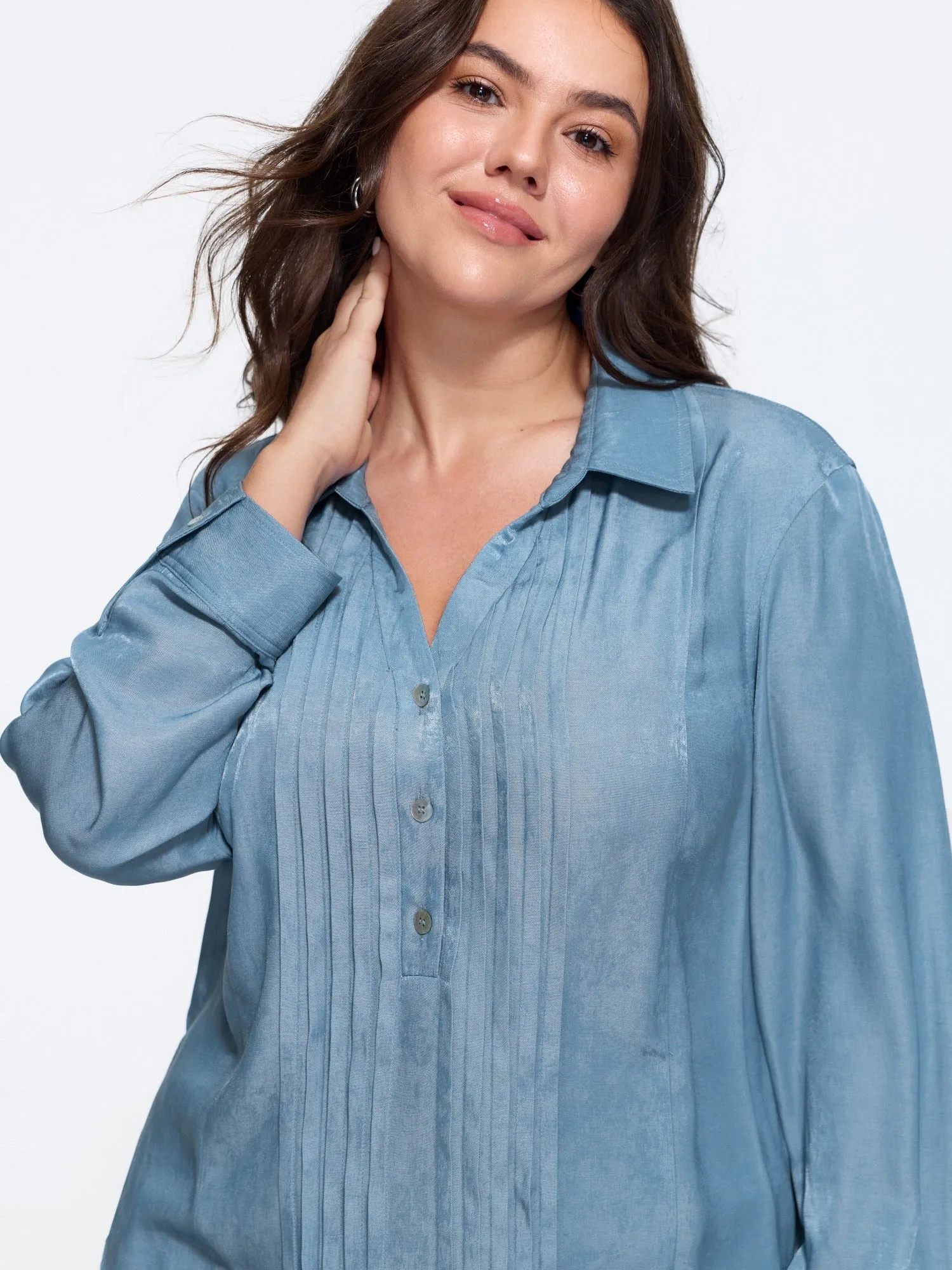 Satin Button Front Pleated Blouse sold by Bloomchic product image thumbnail 2