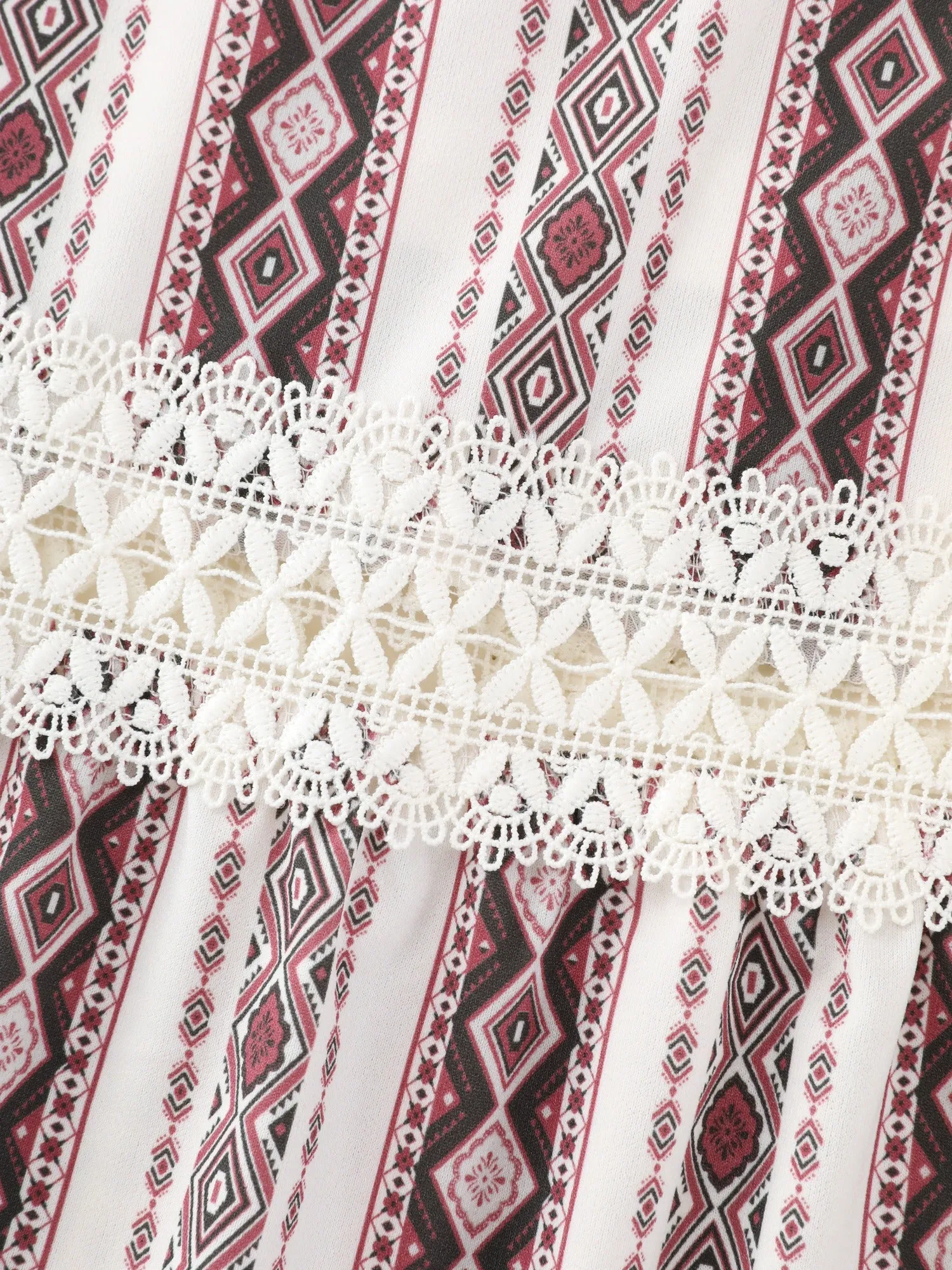 Boho Geometric Print Lace Hem Pocket Midi Dress sold by Bloomchic product image thumbnail 5