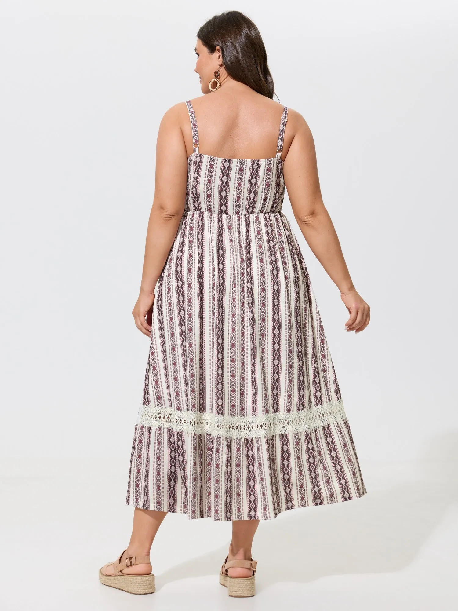 Boho Geometric Print Lace Hem Pocket Midi Dress sold by Bloomchic product image thumbnail 3