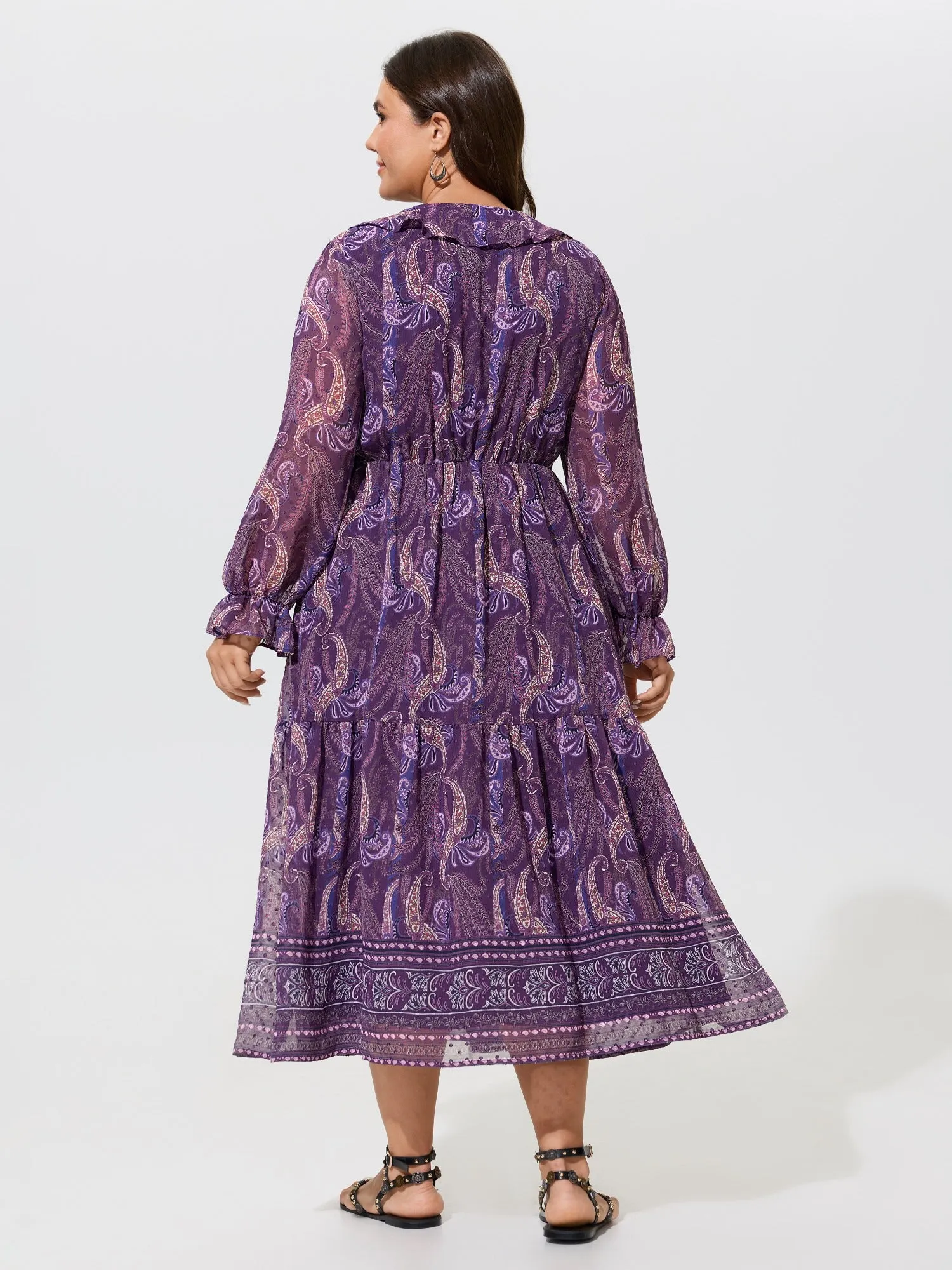 Paisley Print Ruffle Tiered Chiffon Midi Dress sold by Bloomchic product image thumbnail 3