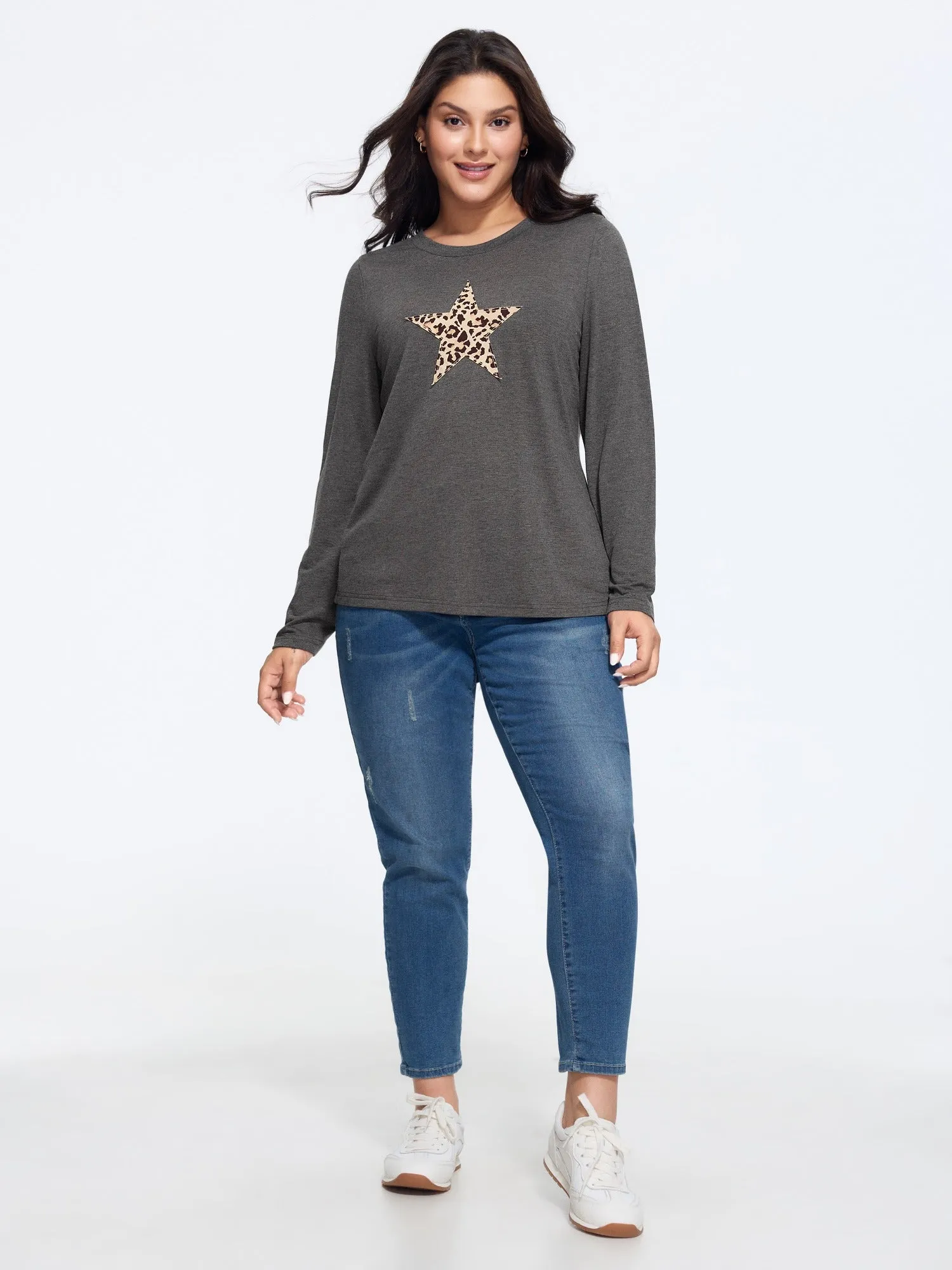 Cotton Leopard Embroidered Patch Relaxed‑Fit T‑Shirt sold by Bloomchic product image thumbnail 4