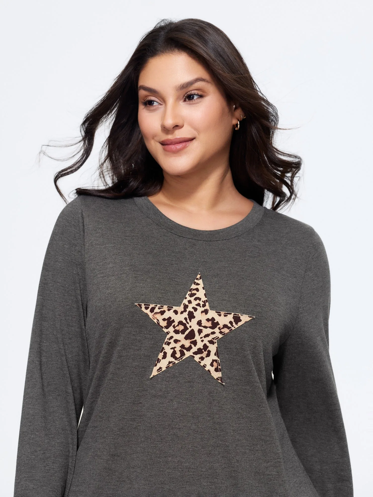 Cotton Leopard Embroidered Patch Relaxed‑Fit T‑Shirt sold by Bloomchic product image thumbnail 2