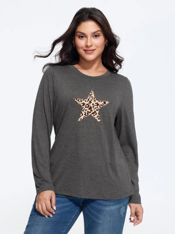 Cotton Leopard Embroidered Patch Relaxed‑Fit T‑Shirt made by Bloomchic