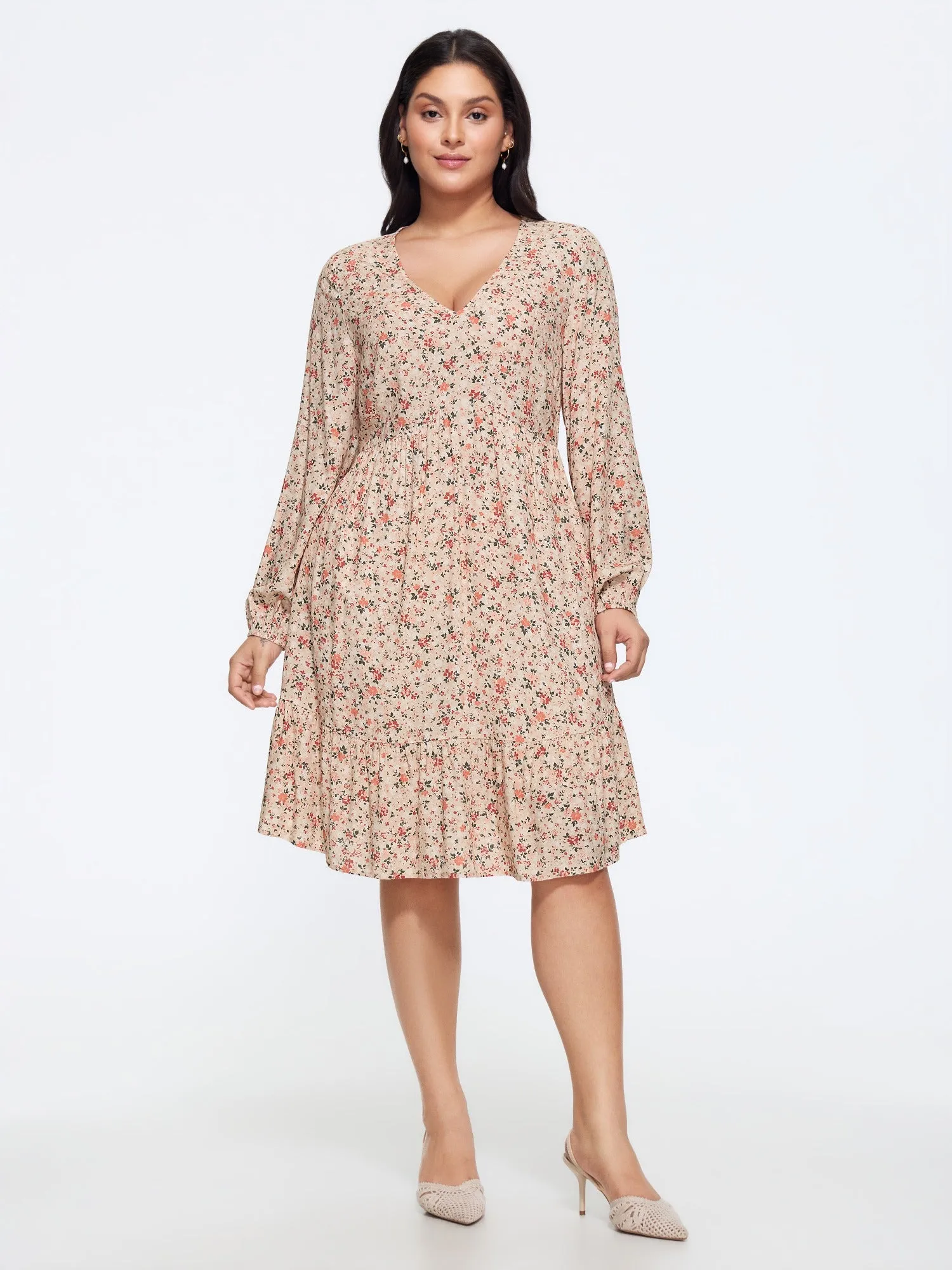 Ditsy Floral Print Elastic Waist Tiered Mini Dress sold by Bloomchic product image thumbnail 4