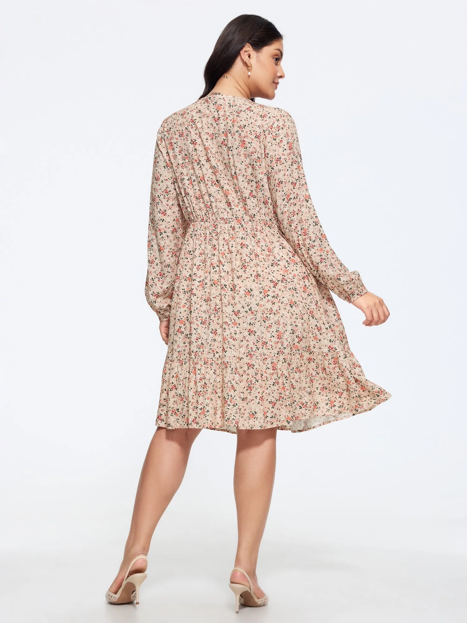 Ditsy Floral Print Elastic Waist Tiered Mini Dress sold by Bloomchic product image thumbnail 3
