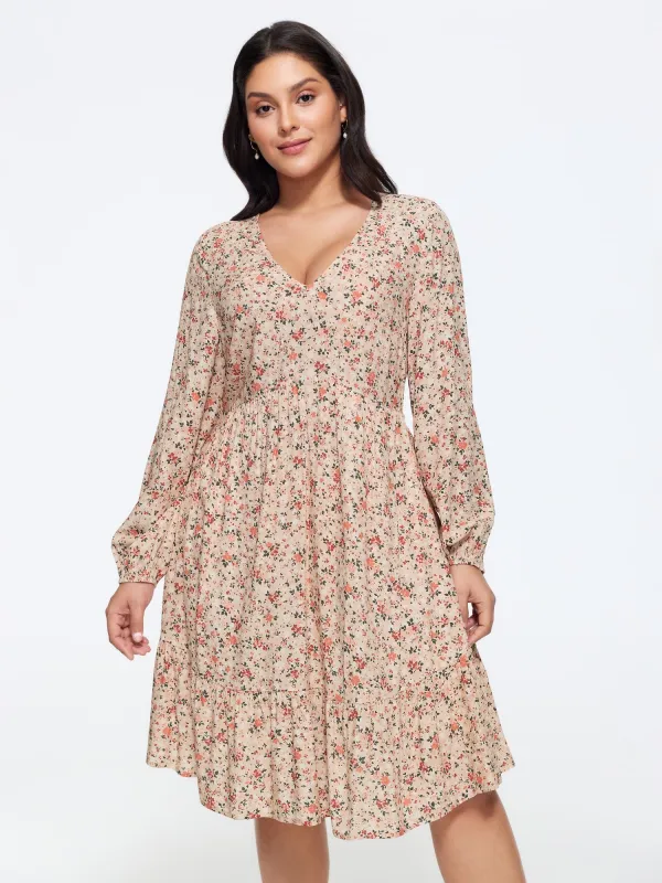 Ditsy Floral Print Elastic Waist Tiered Mini Dress made by Bloomchic