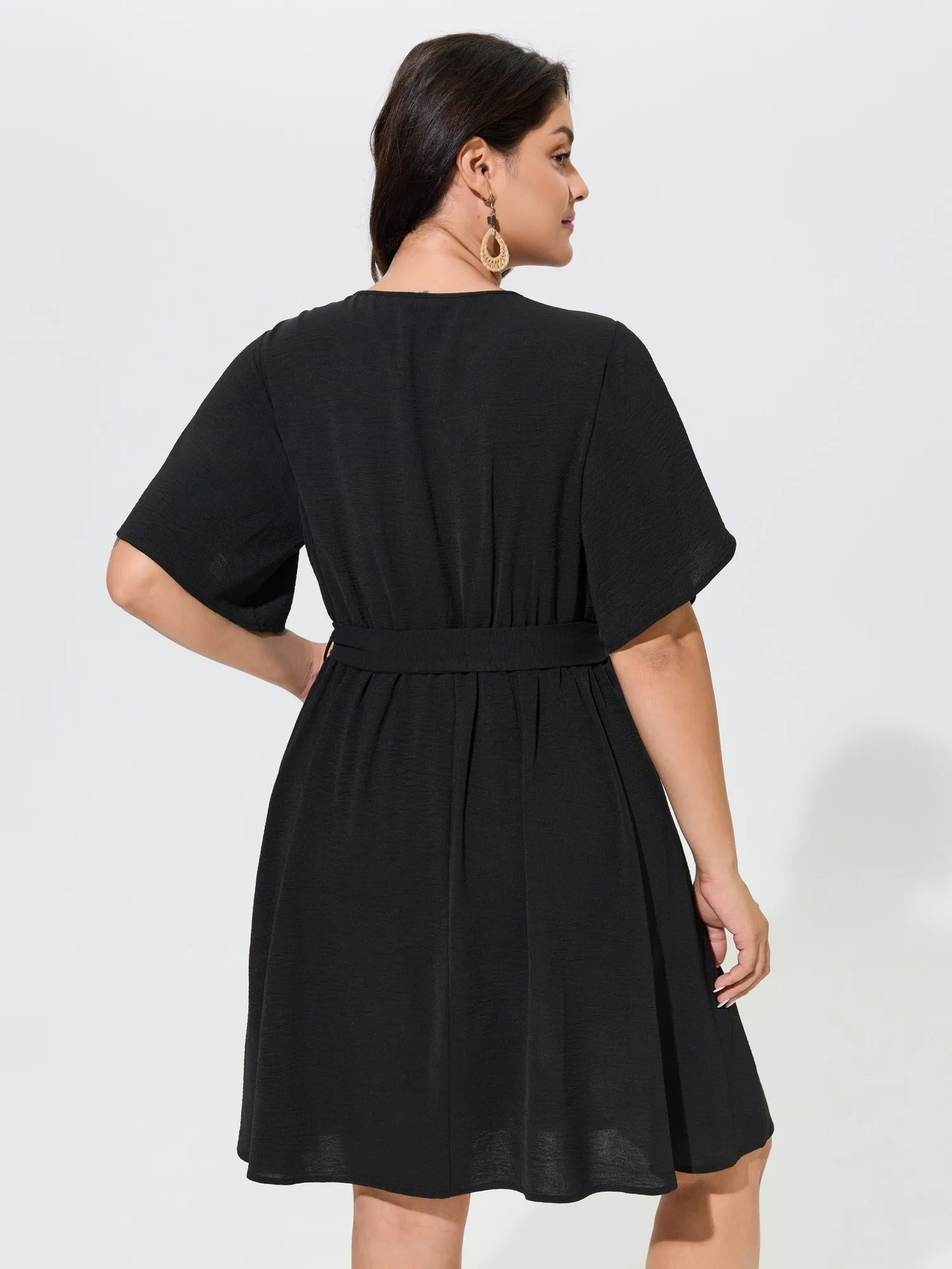 Floral Embroidery Wrap Style Belted Mini Dress sold by Bloomchic product image thumbnail 3