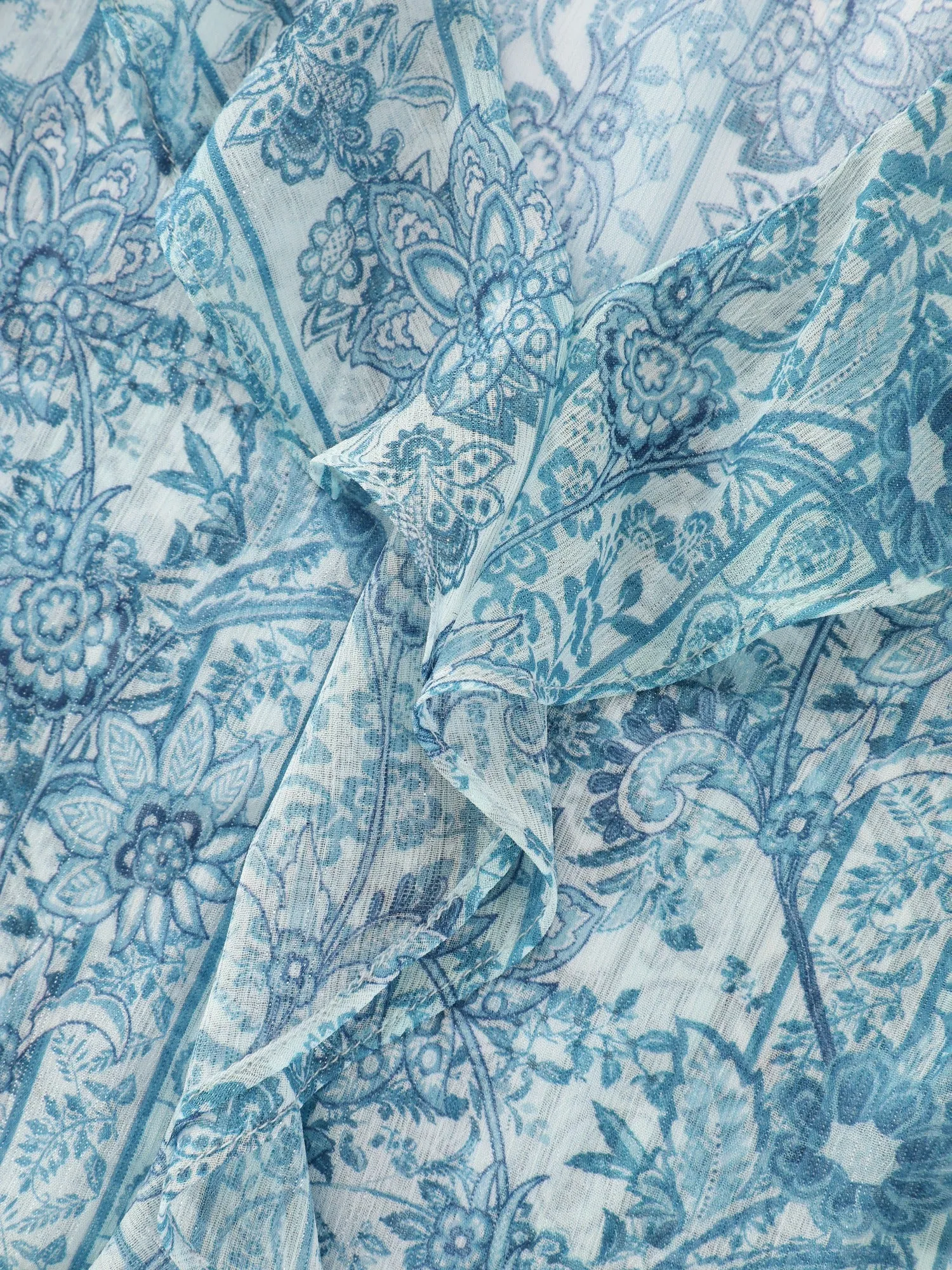 Floral Print V‑Neck Ruffle Trim Chiffon Blouse sold by Bloomchic product image thumbnail 5