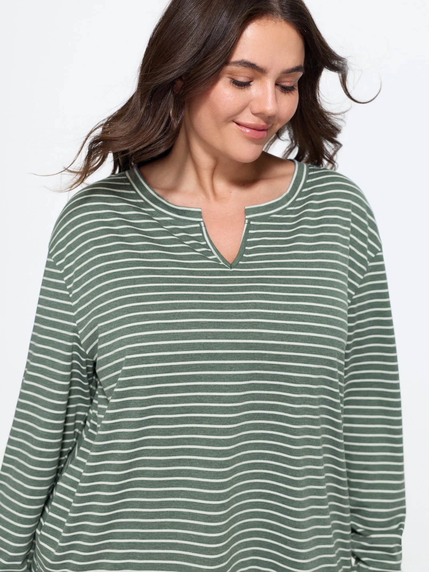 Stretch Stripe Patchwork Chiffon Ruffle Hem Top sold by Bloomchic product image thumbnail 2
