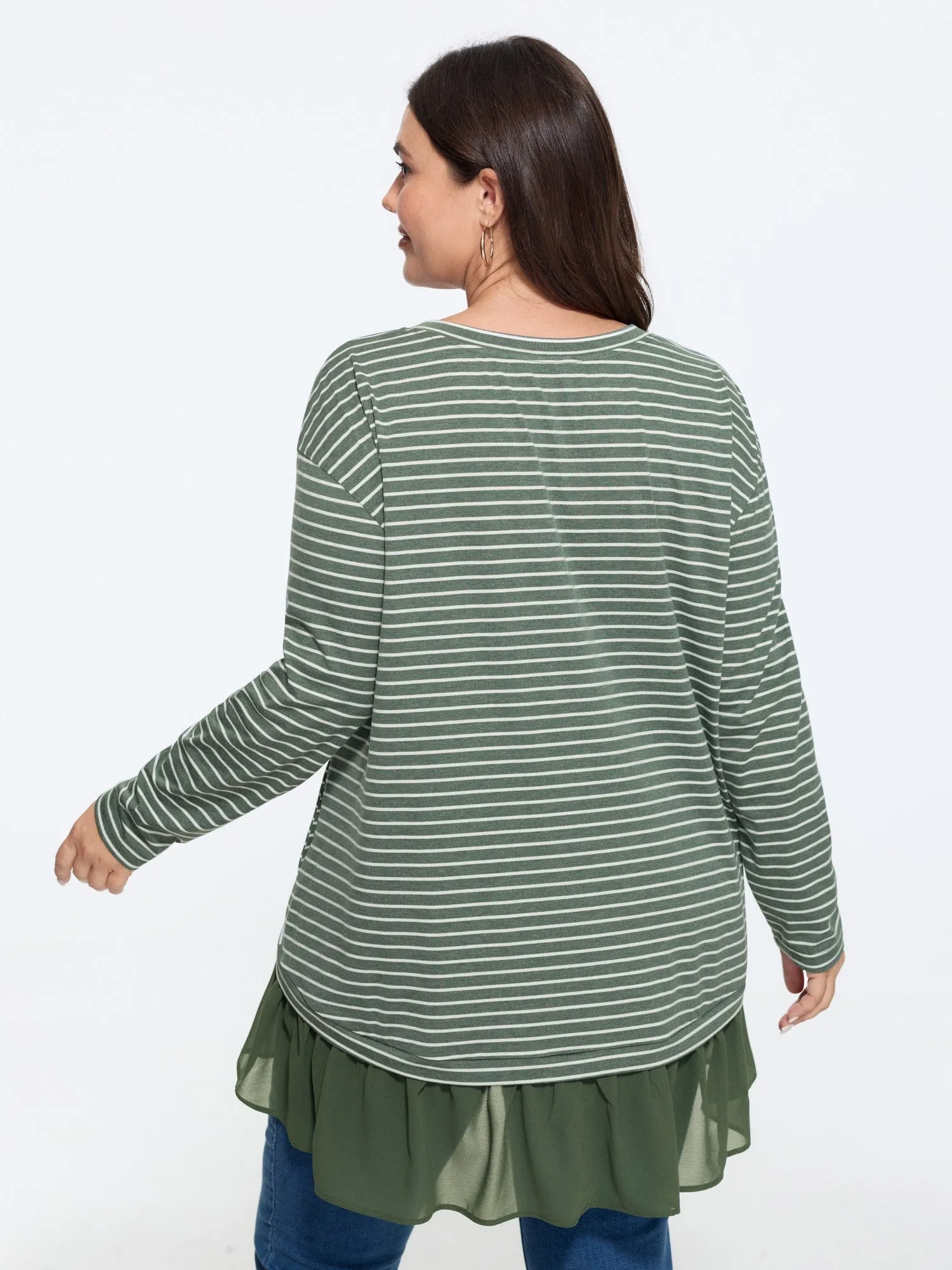 Stretch Stripe Patchwork Chiffon Ruffle Hem Top sold by Bloomchic product image thumbnail 3