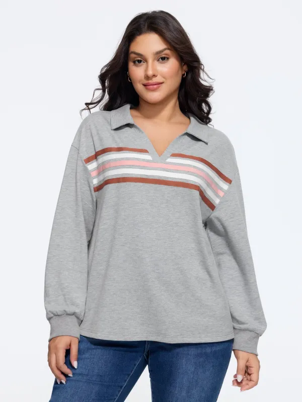Cotton Colorful Stripe Chest Detail Relaxed Fit Sweatshirt made by Bloomchic