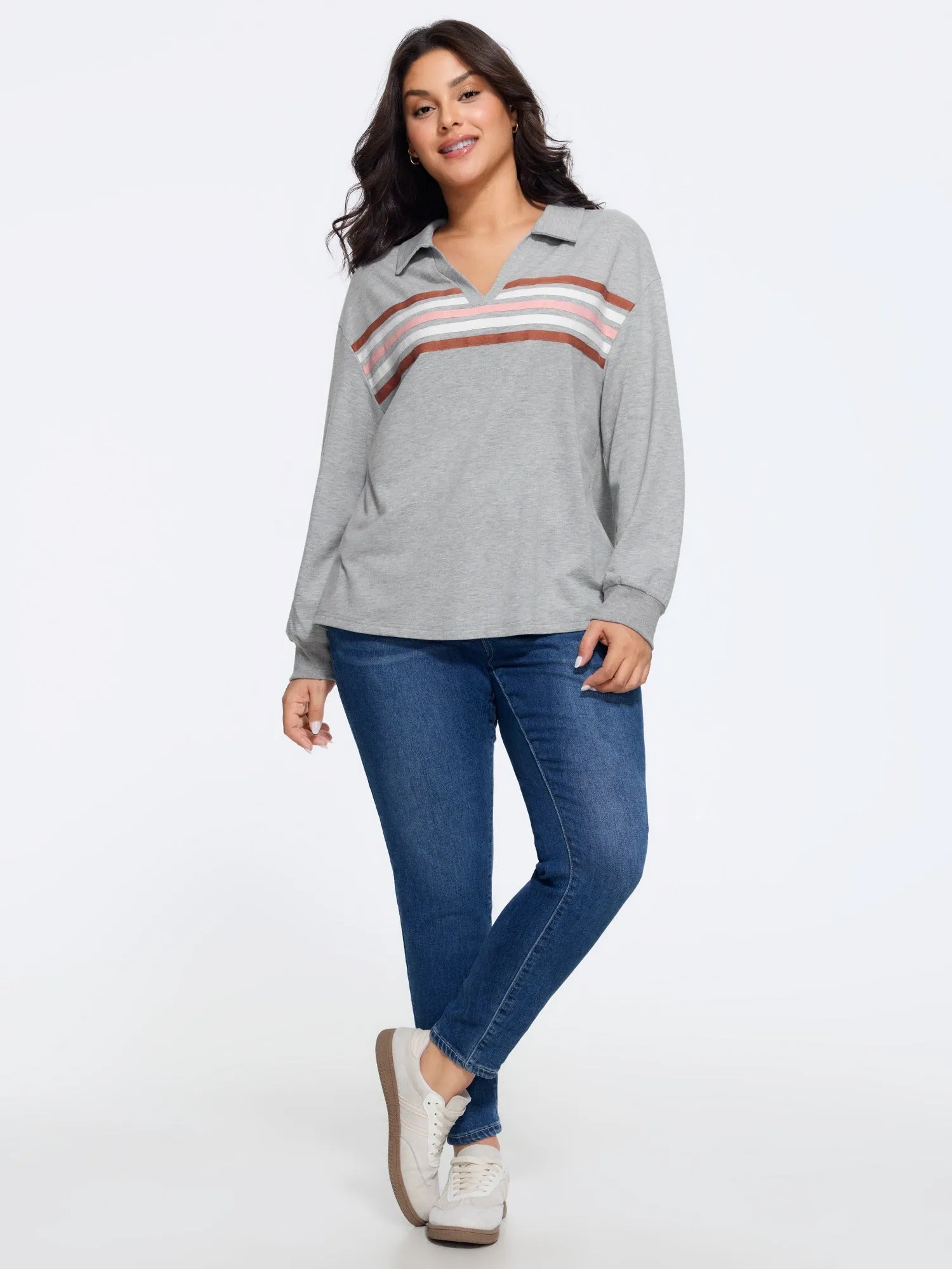Cotton Colorful Stripe Chest Detail Relaxed Fit Sweatshirt sold by Bloomchic product image thumbnail 4