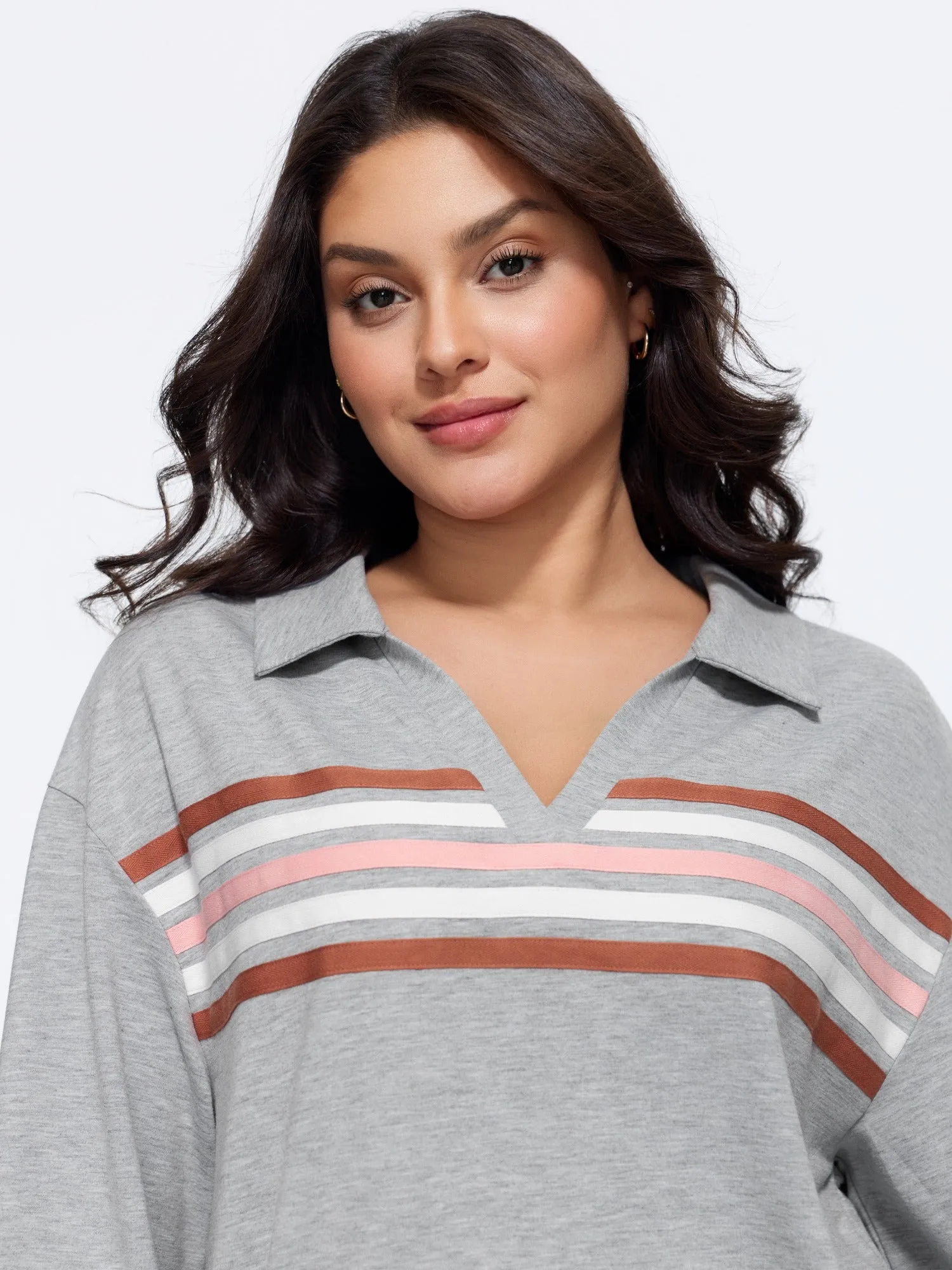 Cotton Colorful Stripe Chest Detail Relaxed Fit Sweatshirt sold by Bloomchic product image thumbnail 2