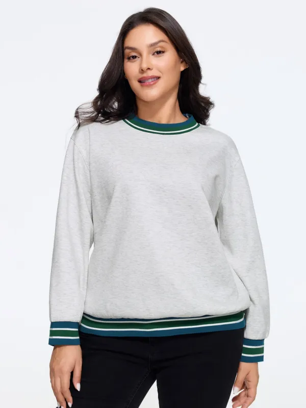 Color Block Striped Rib Trim Sweatshirt made by Bloomchic