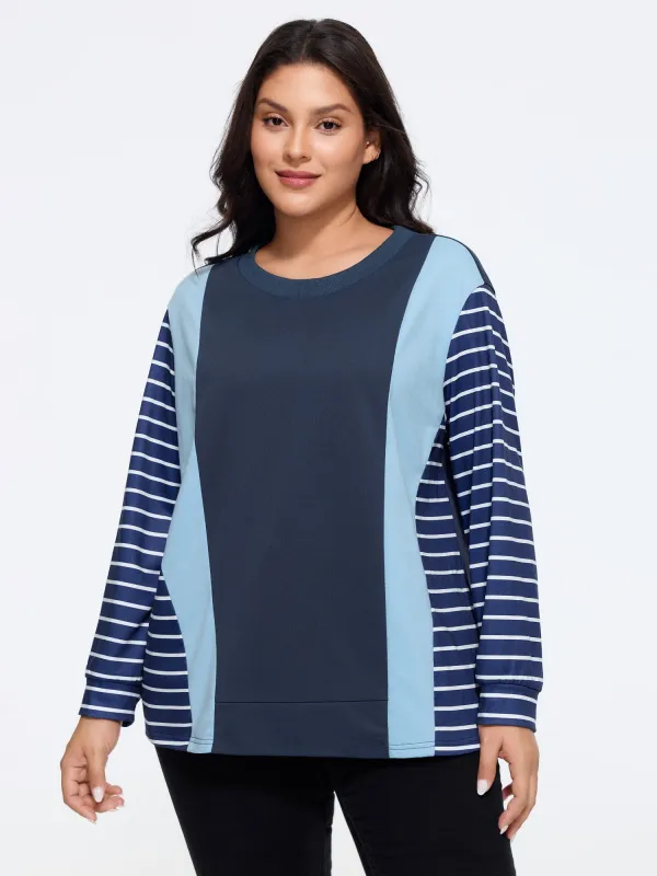 Stretch Crew Neck Color‑Block Sweatshirt made by Bloomchic