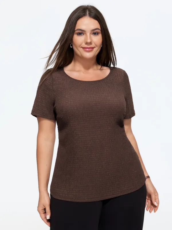 Textured Round Neck Crisscross Lace‑Up Top made by Bloomchic