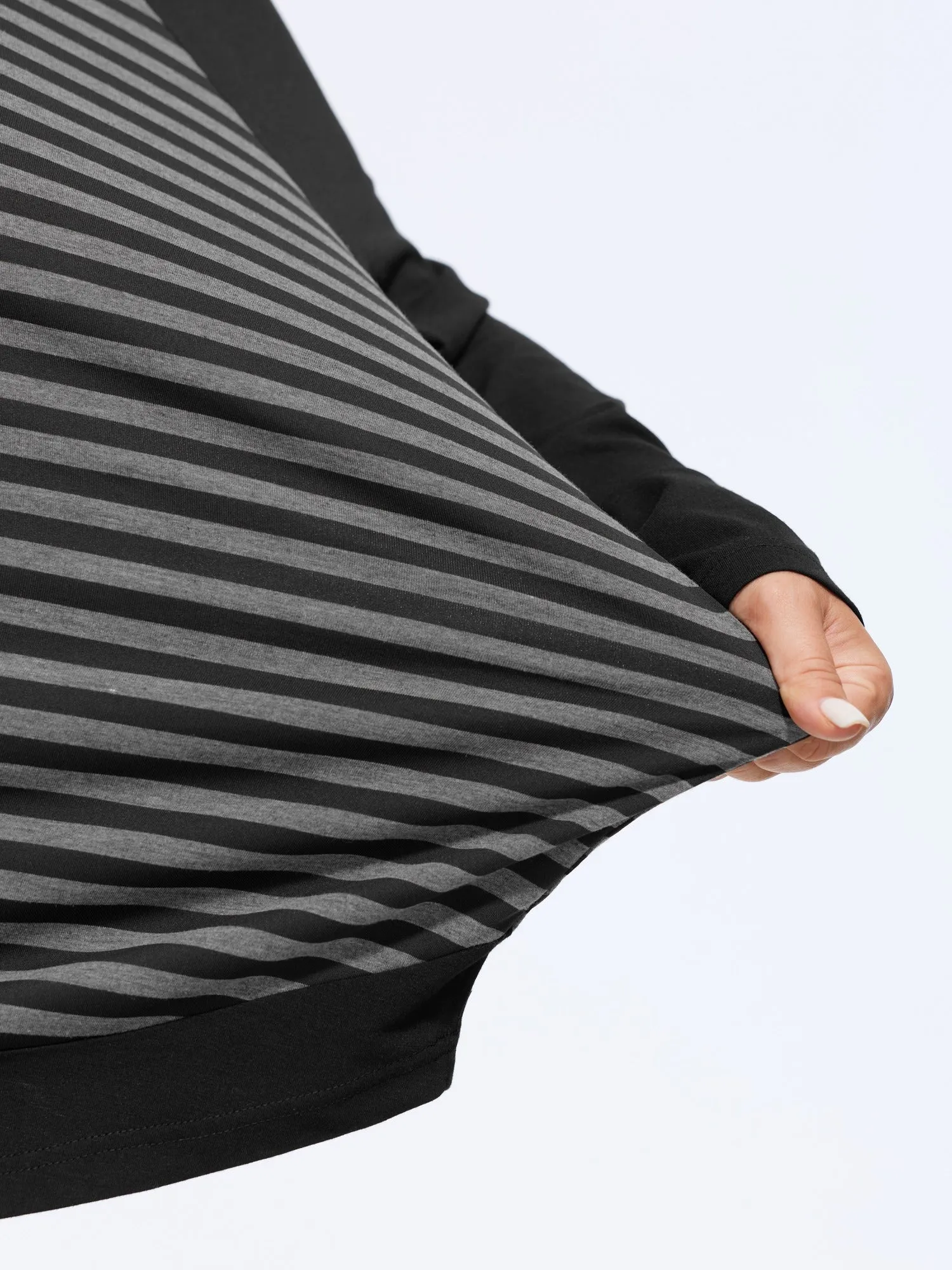 Stripe Contrast Crew Neck Curved Hem T-Shirt sold by Bloomchic product image thumbnail 5
