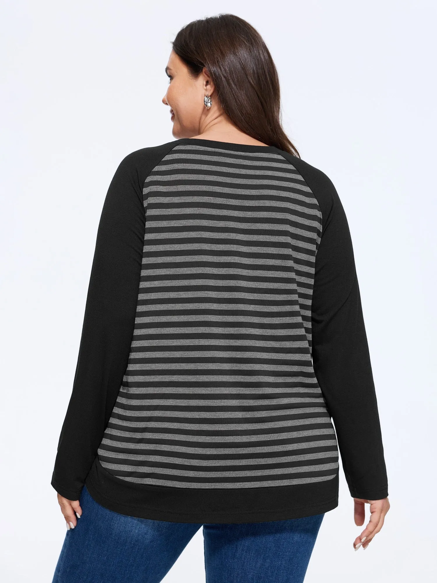 Stripe Contrast Crew Neck Curved Hem T-Shirt sold by Bloomchic product image thumbnail 3