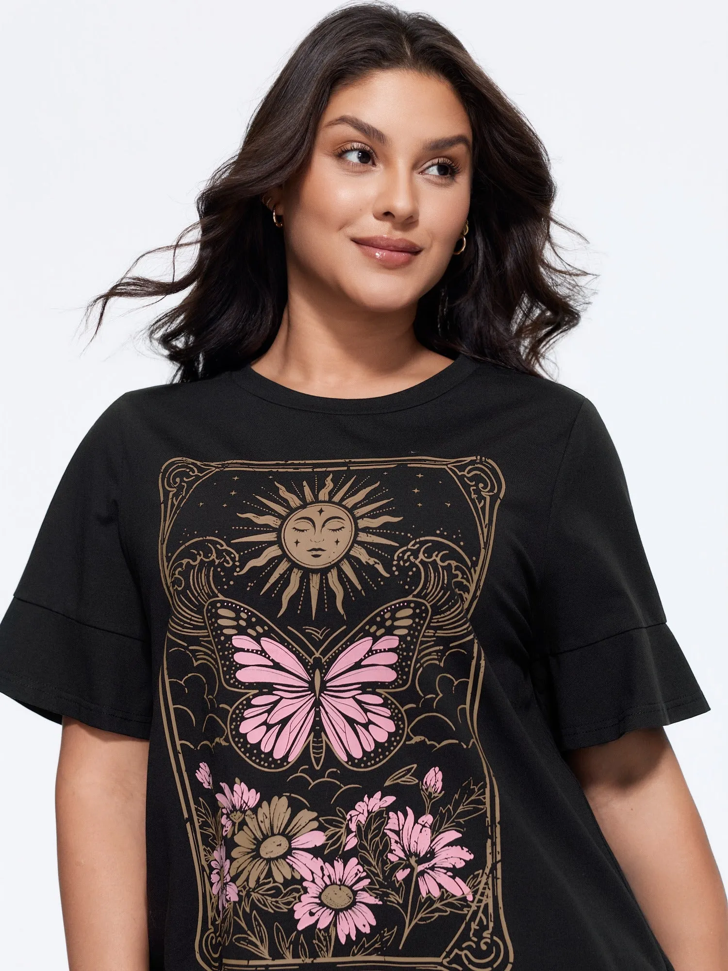Cotton Sunkissed Floral Print Flared Sleeve T-Shirt sold by Bloomchic product image thumbnail 2