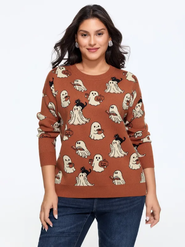 Supersoft Ghost Black Cat Pumpkin Jacquard Pullover made by Bloomchic