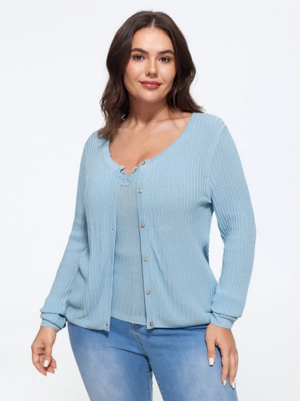 Plain V‑Neck Button Front Cardigan made by Bloomchic