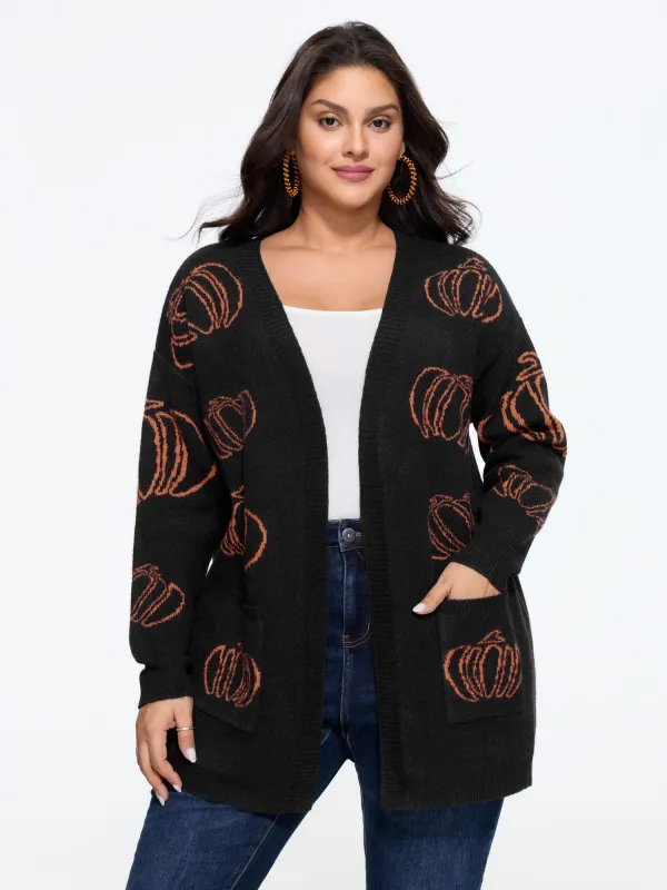 Supersoft Pumpkin Jacquard Pocket Open Front Cardigan made by Bloomchic