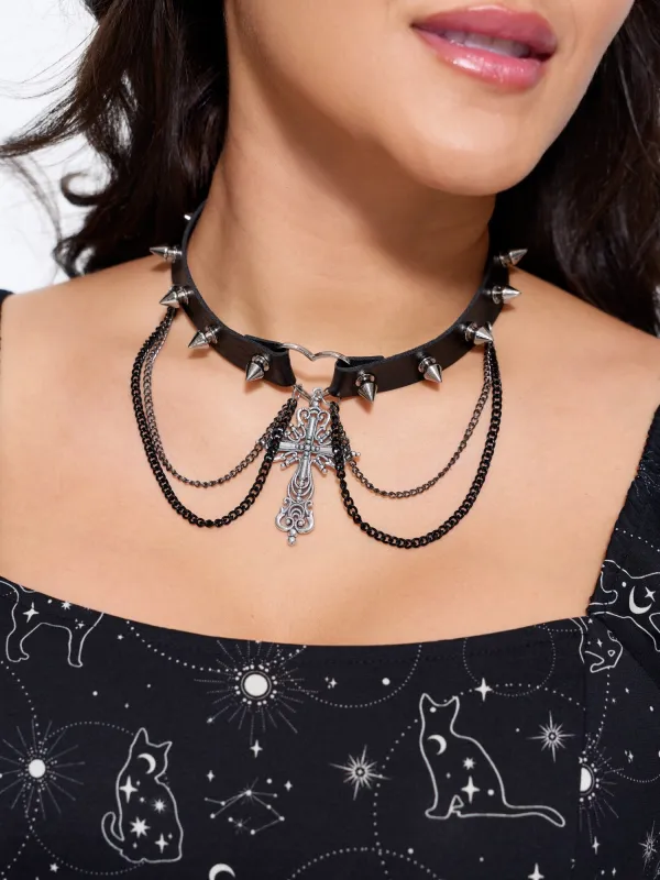 Multi-Chain Cross Pendant Choker Necklace made by Bloomchic