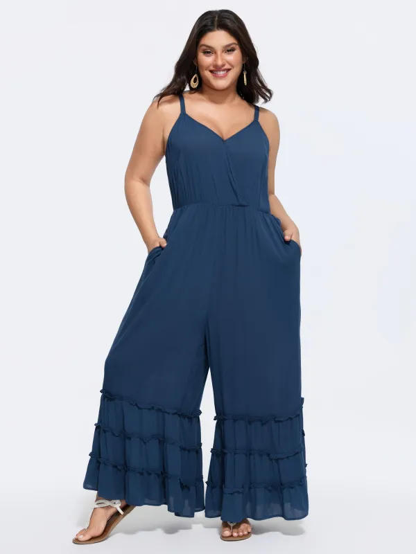 Wrap Ruffle Tiered Hem Wide Leg Jumpsuit made by Bloomchic