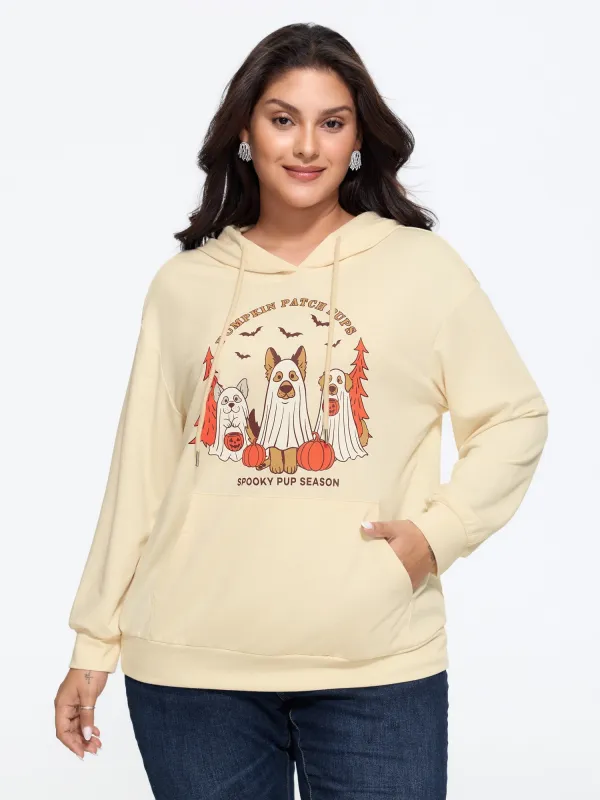 Stretch Ghost Dog Pumpkin Bat Print Hooded Sweatshirt made by Bloomchic