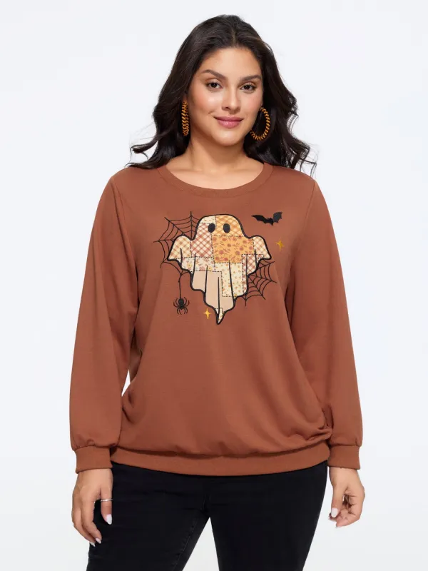 Stretch Ghost Bat Spider Web Embroidered Sweatshirt made by Bloomchic
