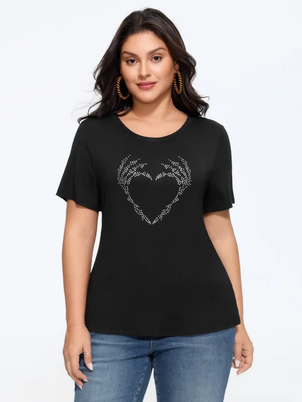 Rhinestone Skeleton Hand Heart Graphic T-Shirt made by Bloomchic