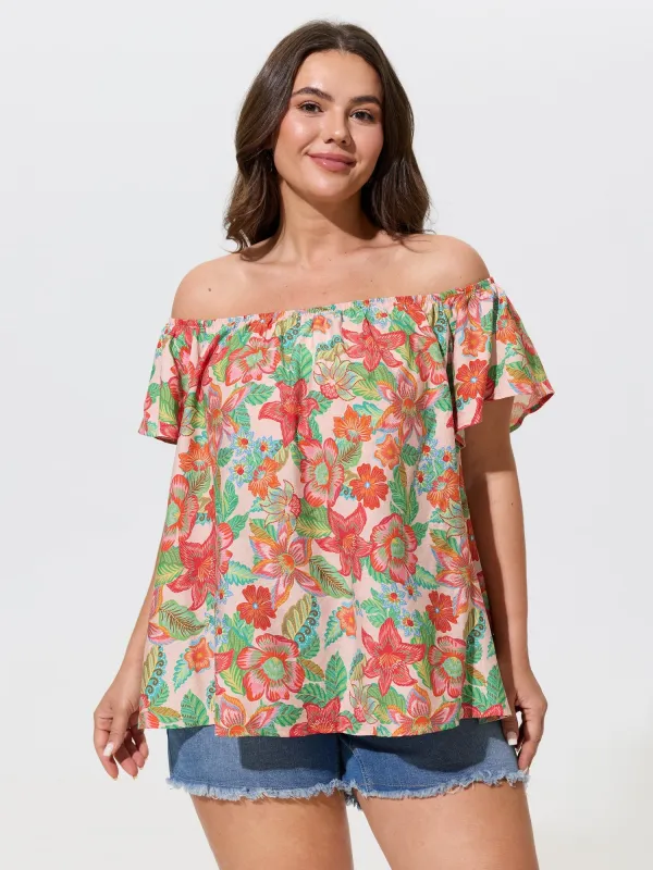 Floral Print Off‑Shoulder Ruffle Blouse made by Bloomchic