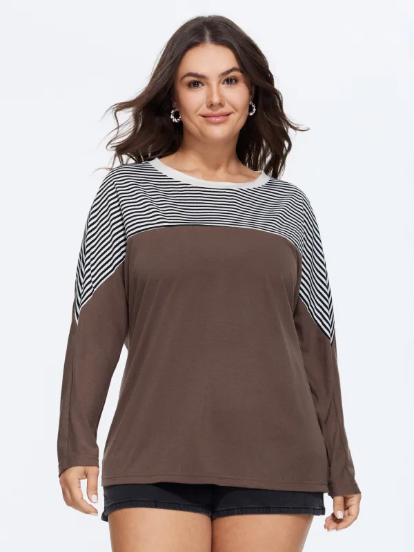Stretch Crew Neck Color‑Block Stripe T-Shirt made by Bloomchic