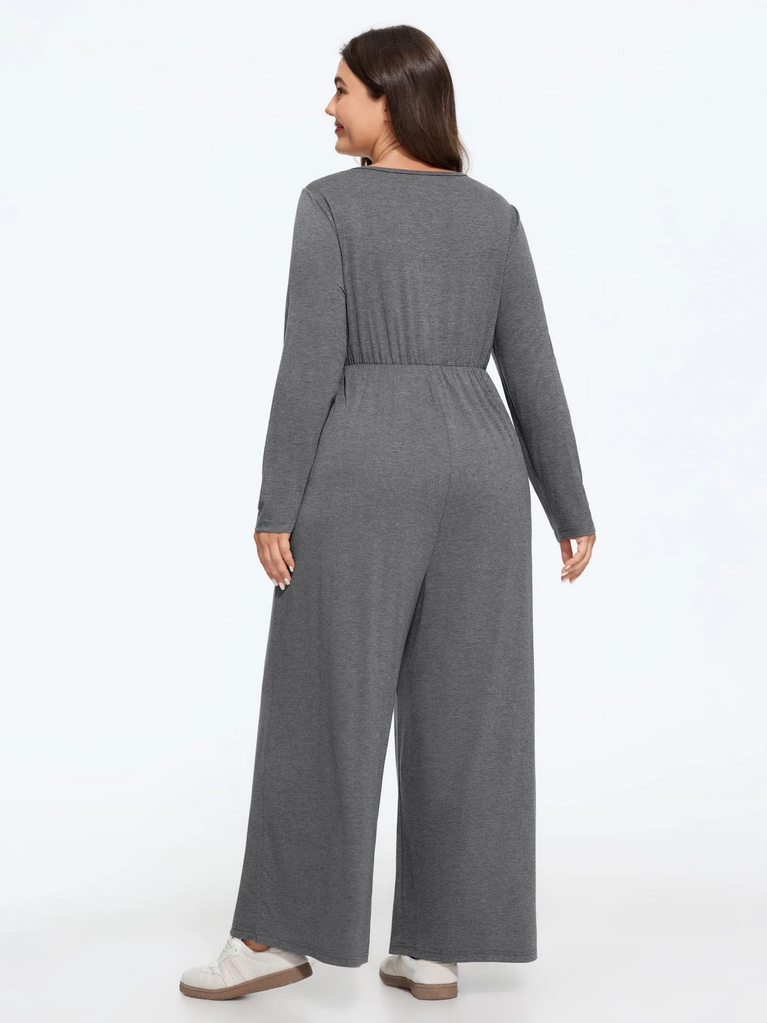 Supersoft Stretchy Button Wide‑Leg Jumpsuit sold by Bloomchic product image thumbnail 4
