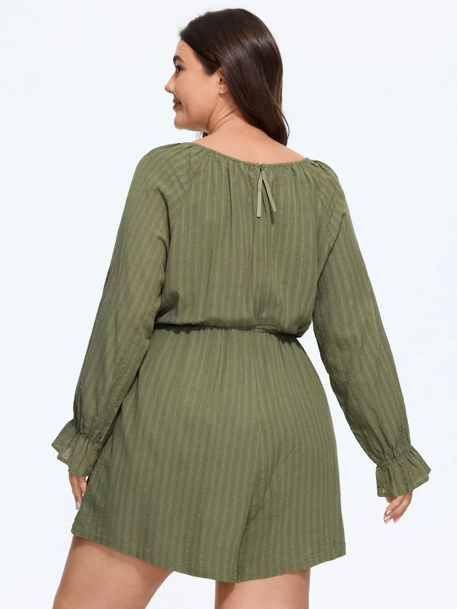 Textured Stripe Drawstring Waist Pocket Romper sold by Bloomchic product image thumbnail 3