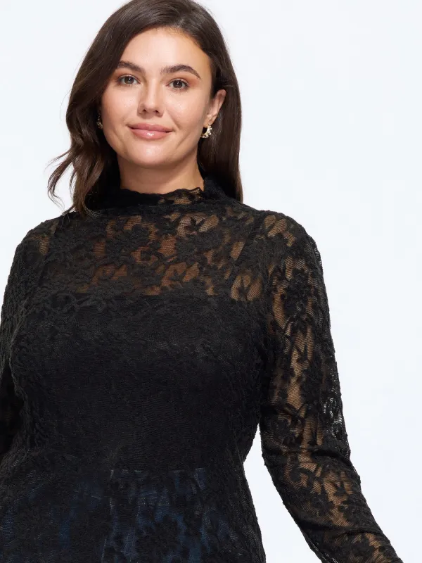 Mock Neck Floral Sheer Lace Mesh Top made by Bloomchic