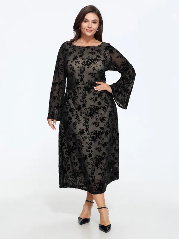 Stretch Mesh Flocked Midi Dress made by Bloomchic