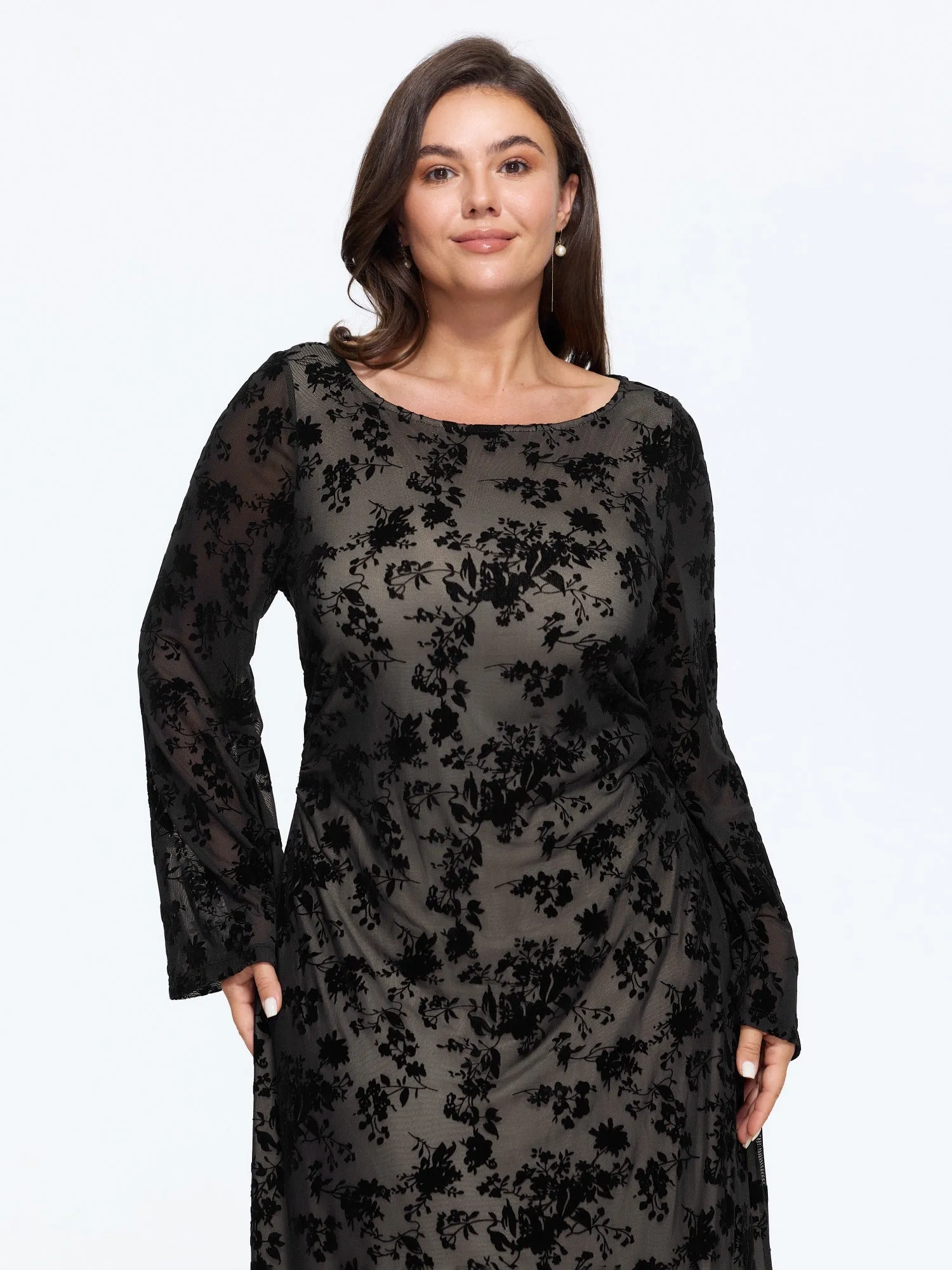 Stretch Mesh Flocked Midi Dress sold by Bloomchic product image thumbnail 4