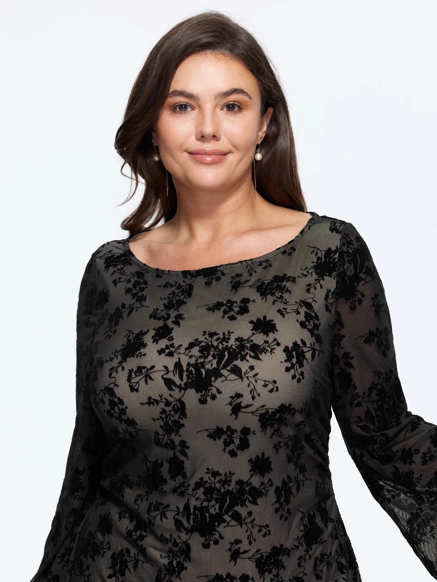 Stretch Mesh Flocked Midi Dress sold by Bloomchic product image thumbnail 2