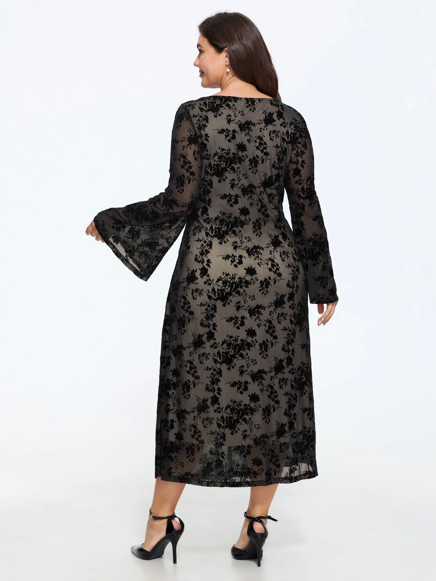 Stretch Mesh Flocked Midi Dress sold by Bloomchic product image thumbnail 3