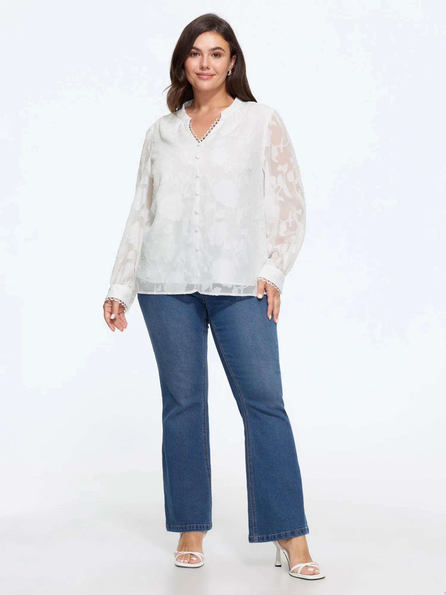 Textured Floral Jacquard Sheer Chiffon Blouse sold by Bloomchic product image thumbnail 4