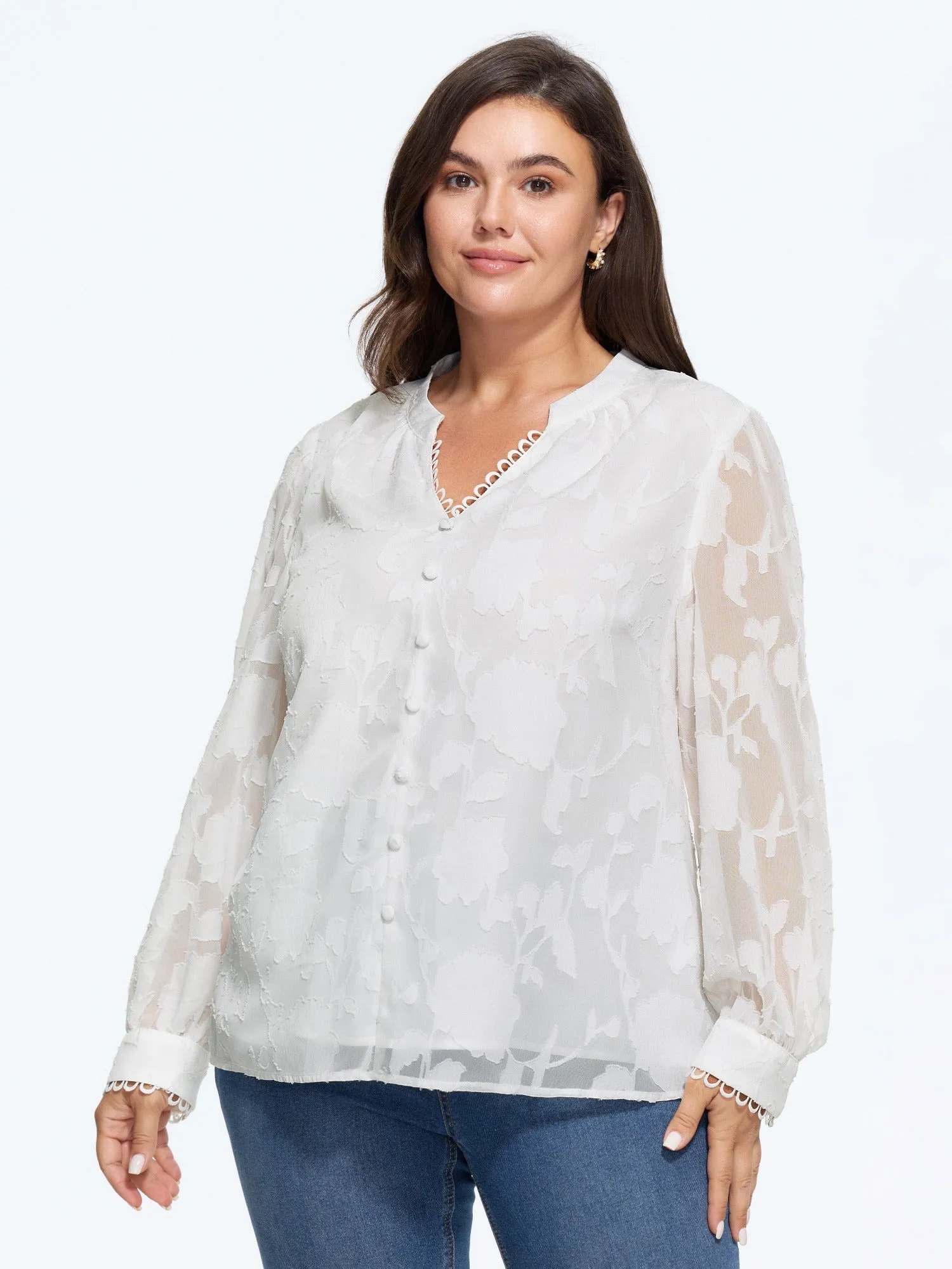 Textured Floral Jacquard Sheer Chiffon Blouse sold by Bloomchic