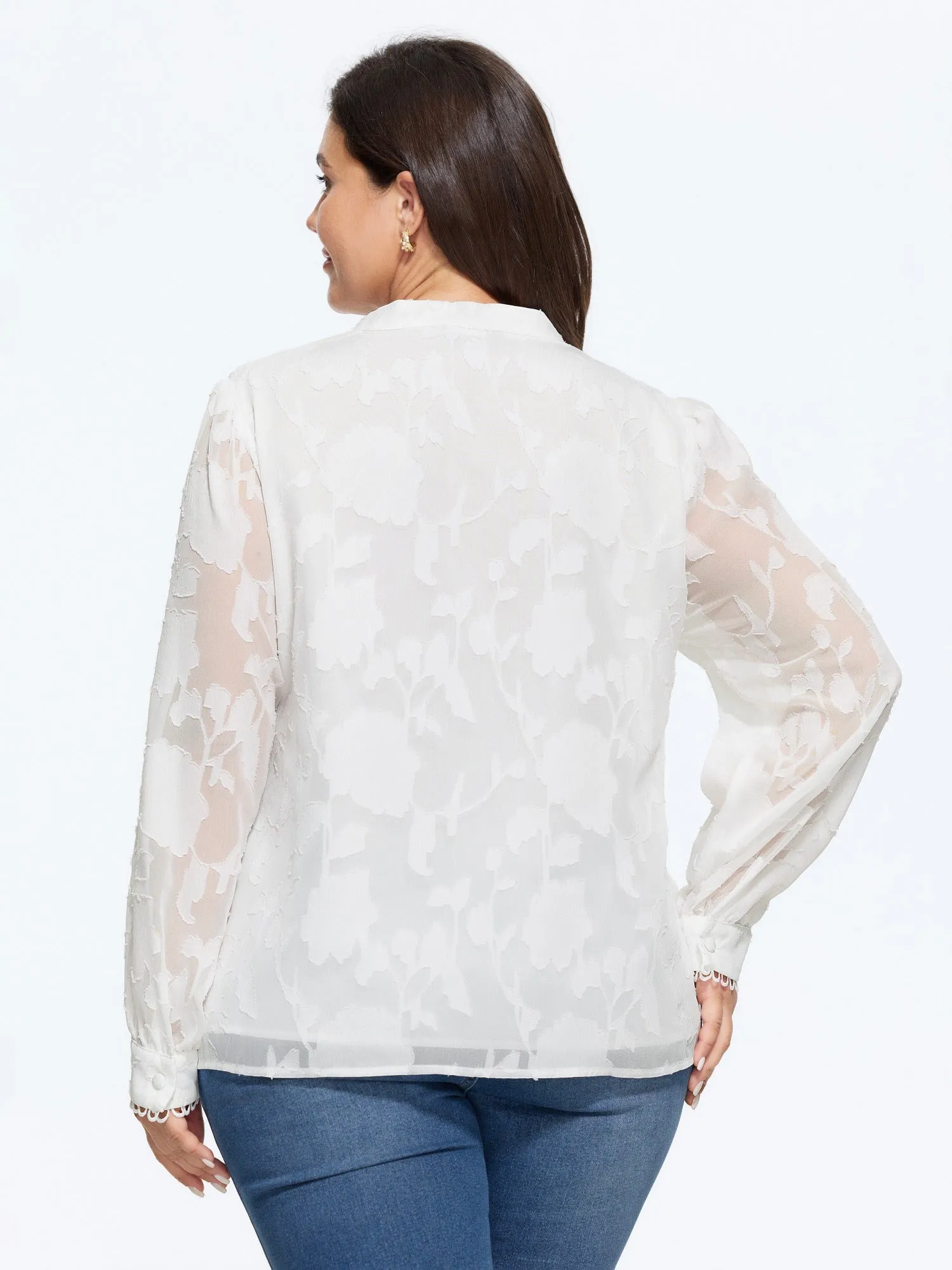 Textured Floral Jacquard Sheer Chiffon Blouse sold by Bloomchic product image thumbnail 3