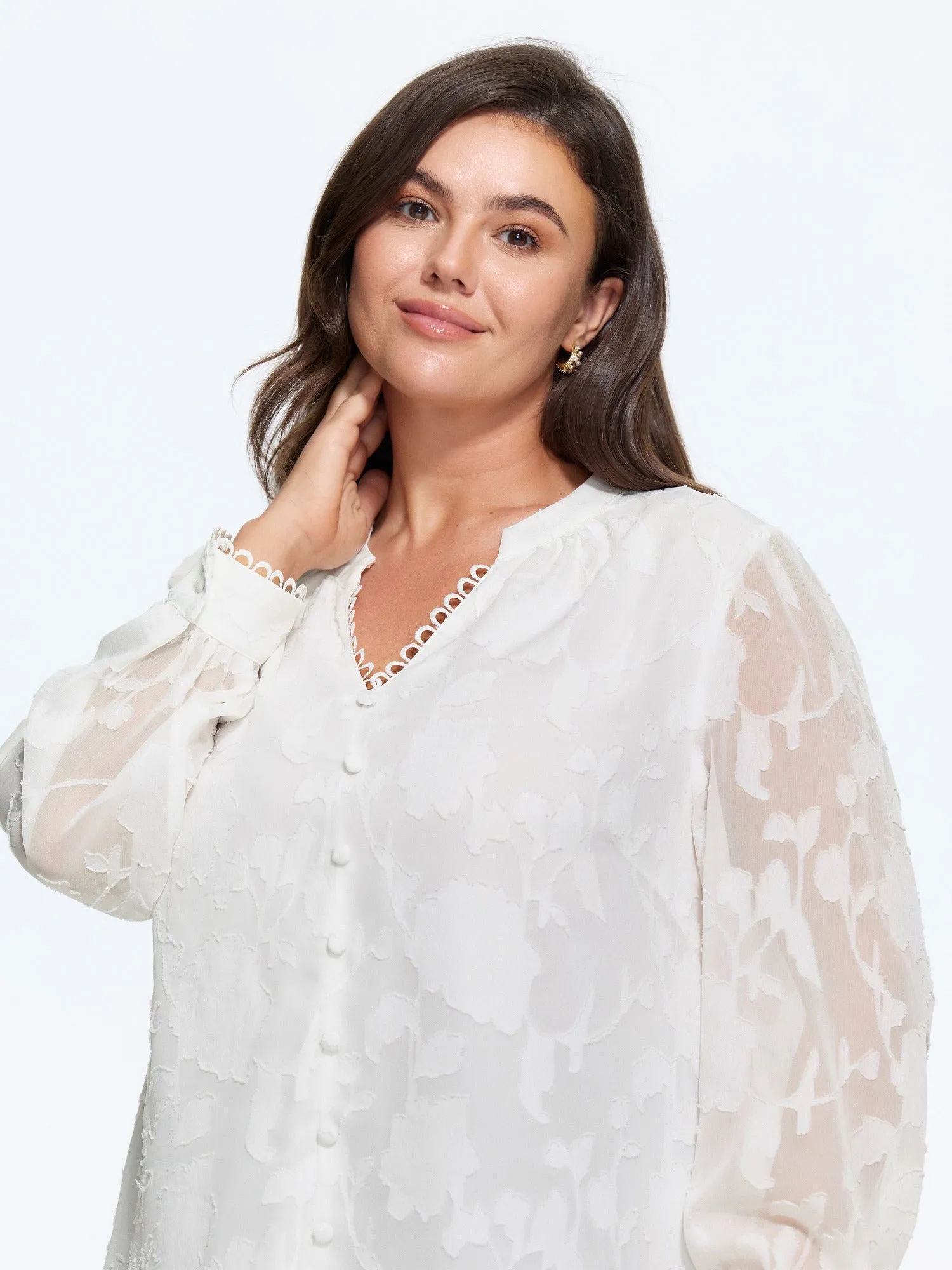 Textured Floral Jacquard Sheer Chiffon Blouse sold by Bloomchic product image thumbnail 2