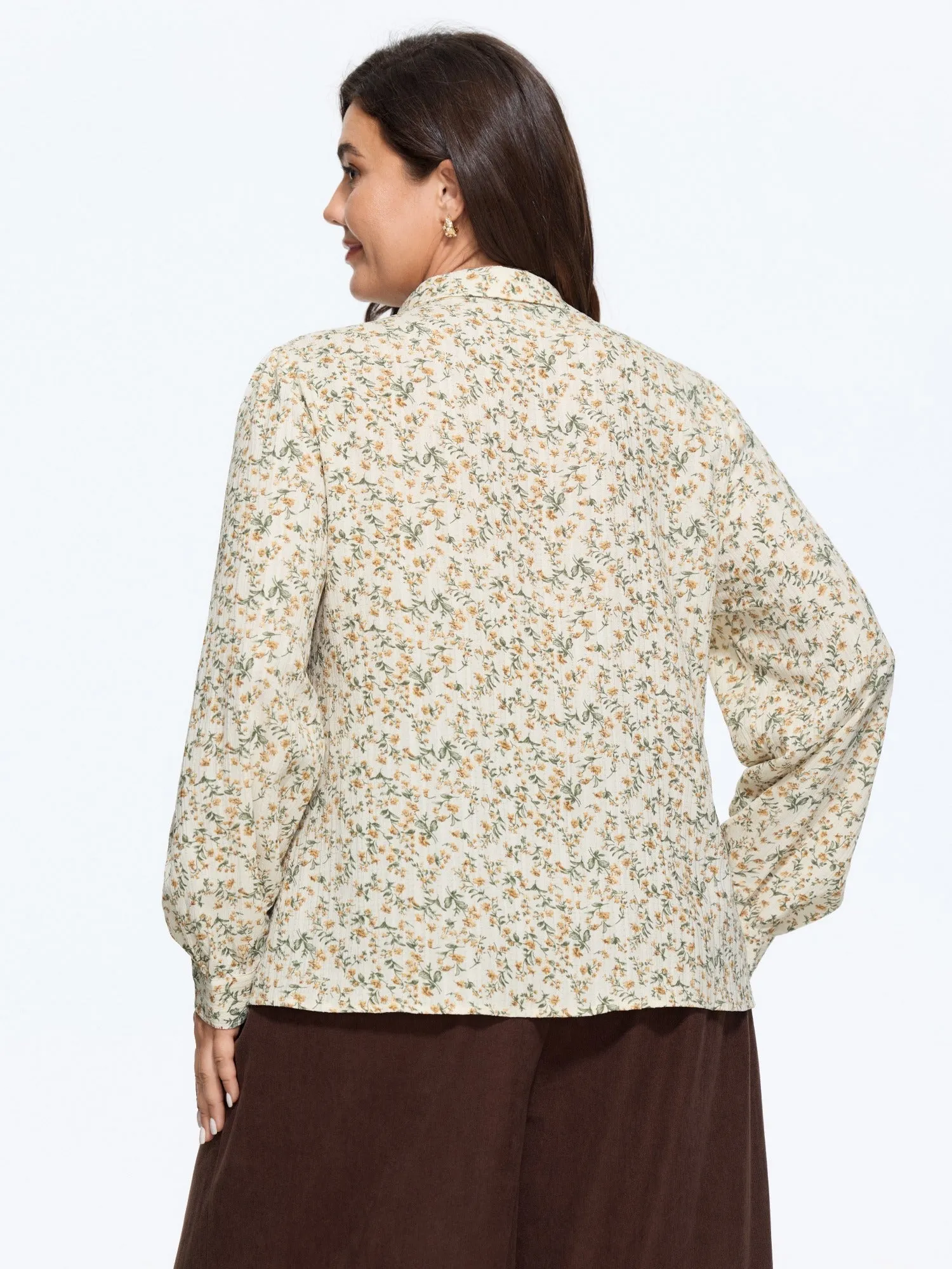 Ditsy Floral Print Bow Tie Button‑Down Blouse sold by Bloomchic product image thumbnail 3