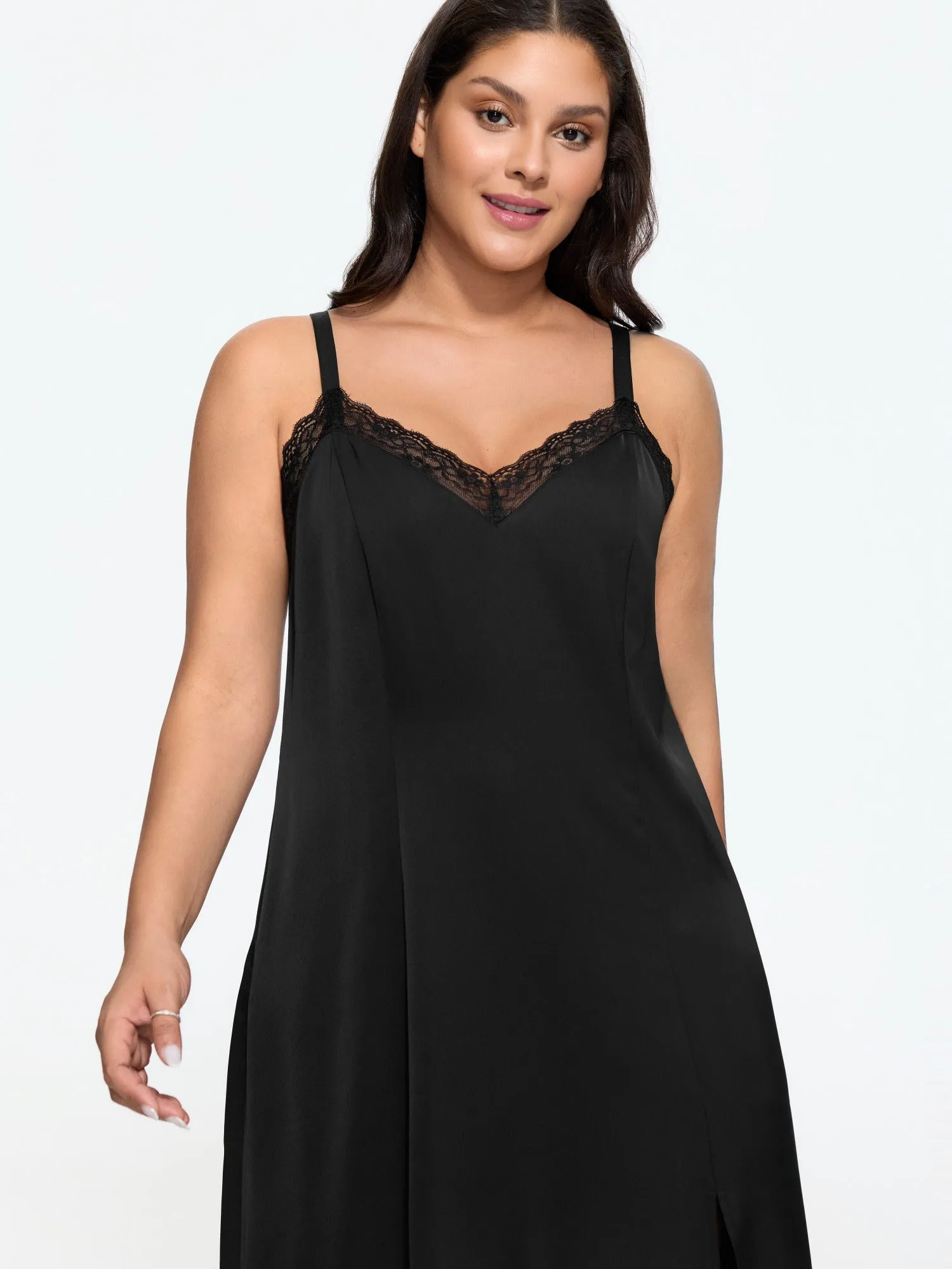 V‑Neck Lace Trim Side Slit Nightgown sold by Bloomchic product image thumbnail 4