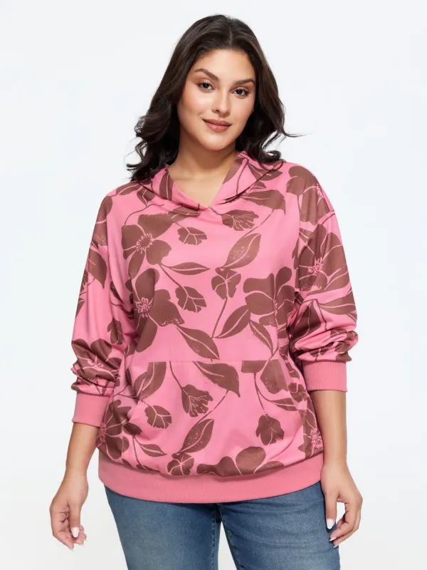 Floral Print Pocket Hooded Sweatshirt made by Bloomchic